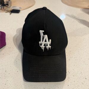 Black LA Dodgers Drip Logo Cap Hat